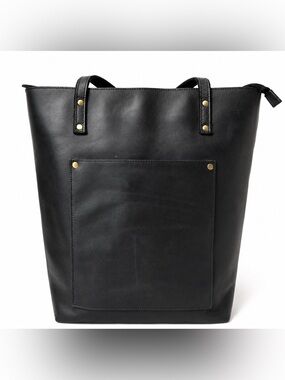 S-ZONE Genuine Leather Large Tote Laptop Work Bag Black Distressed Zip Top